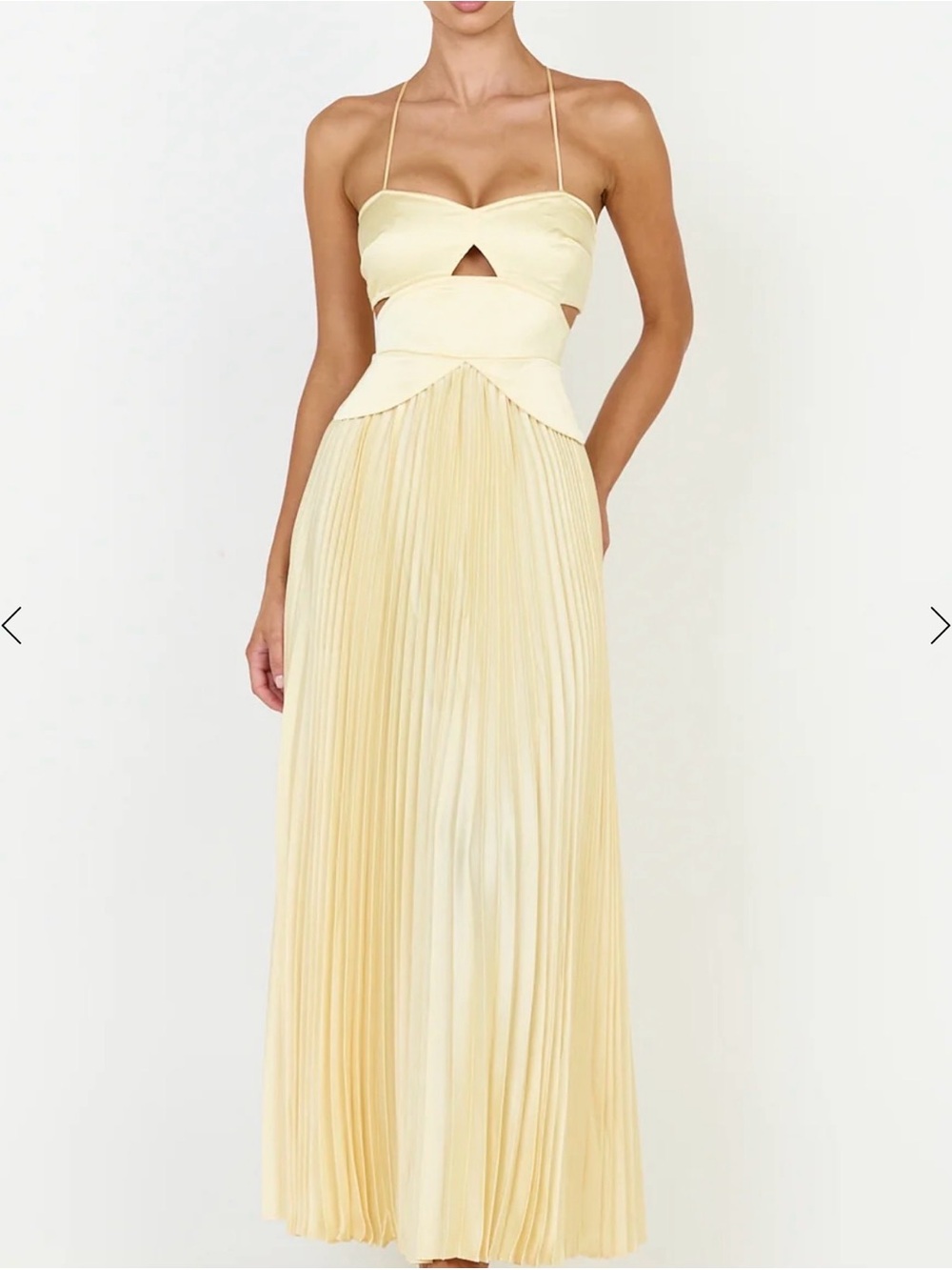 Hello Molly Pale Yellow Pleated Maxi Dress with Spaghetti Straps - Picture 2 of 4